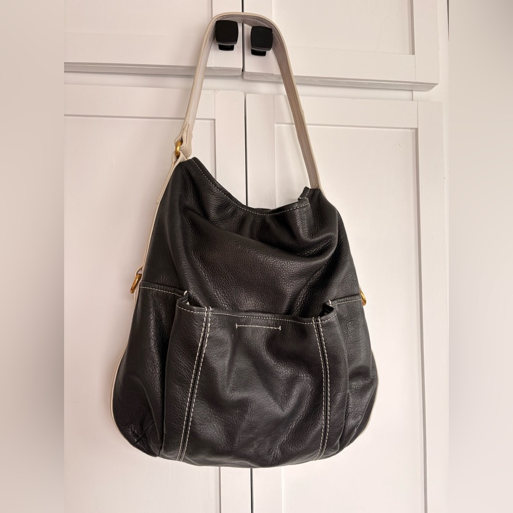 Alco Elegant Black and White Leather Shoulder Bag With Gold Hardware
